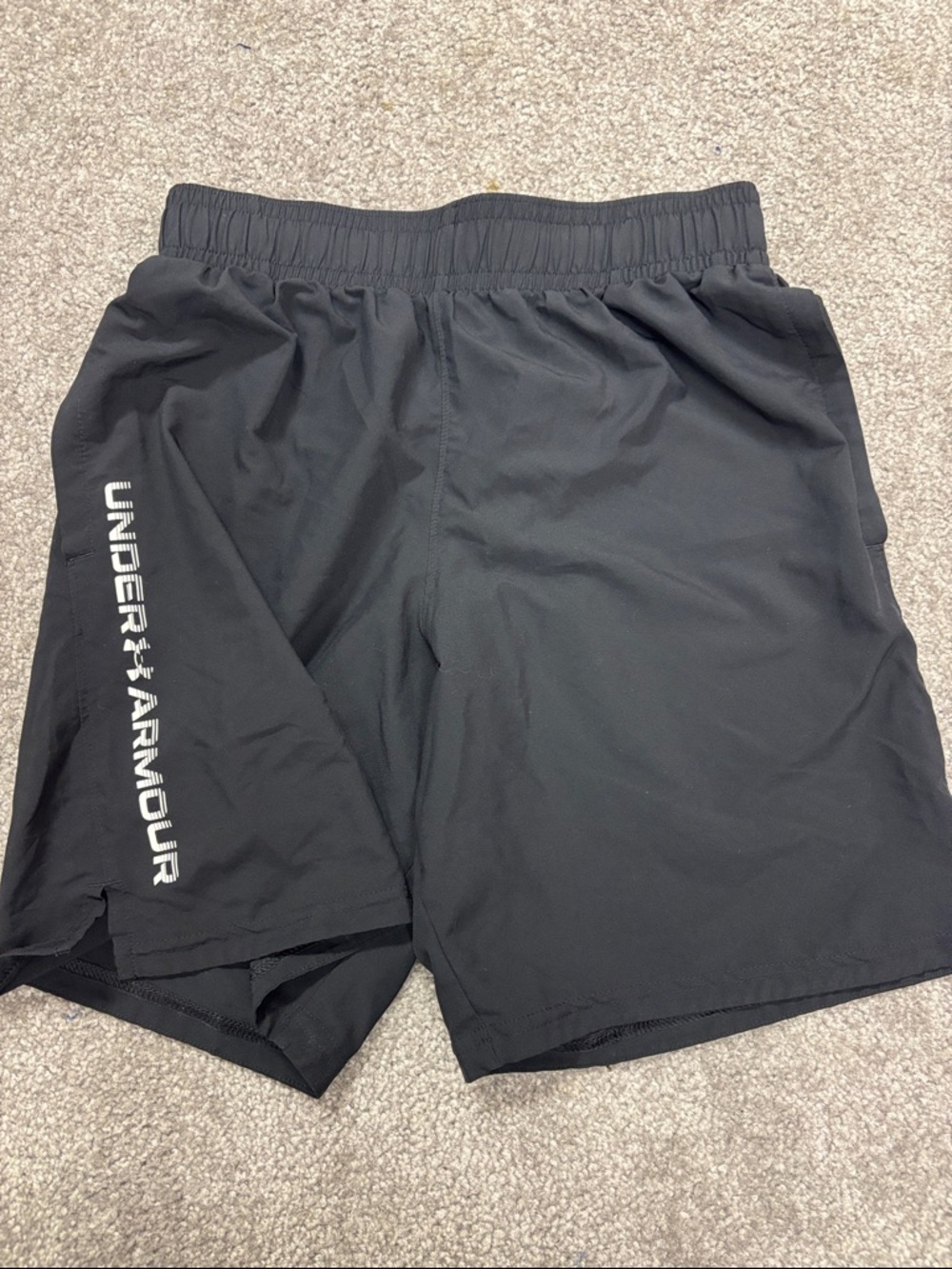 Under Armour woman’s Black Athletic Shorts with White Logo